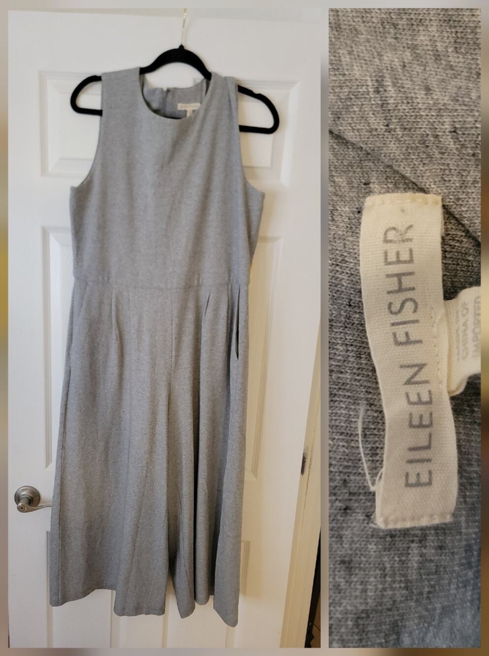 Eileen Fisher Jumpsuit M Sleeveless Organic Cotton Wide Leg Gray Office Siren